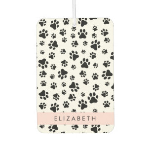 Paw Pattern, Dog Paws, Black and White, Your Name Car Air Freshener