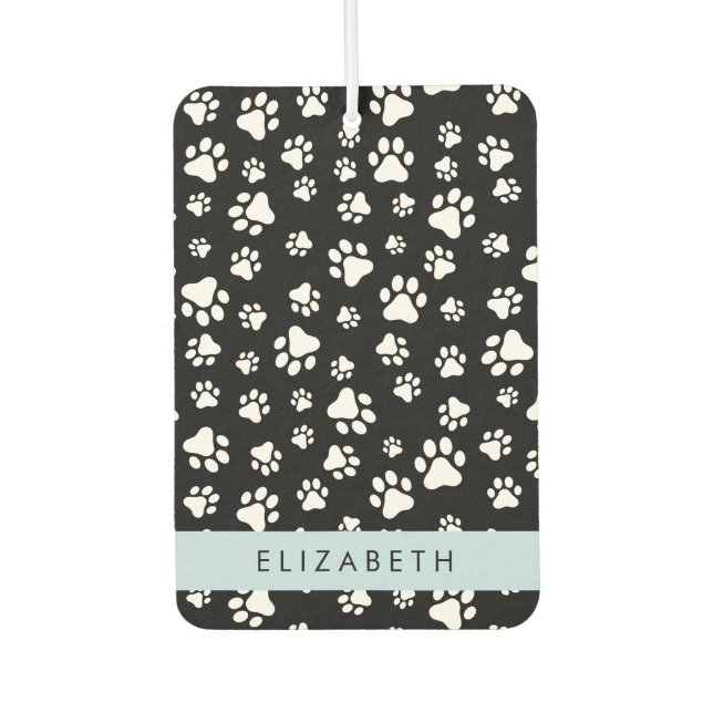 Paw Pattern, Dog Paws, Black and White, Your Name Car Air Freshener (Front)