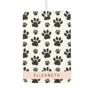 Paw Pattern, Dog Paws, Black and White, Your Name Car Air Freshener