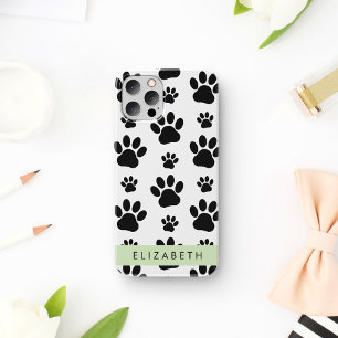 Paw Pattern, Dog Paws, Black and White, Your Name iPhone 12 Pro Case