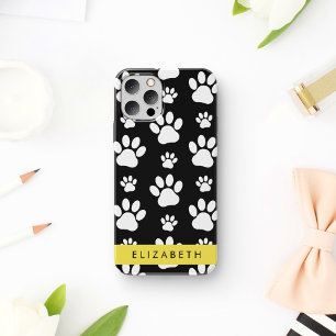 Paw Pattern, Dog Paws, Black and White, Your Name iPhone 12 Pro Case