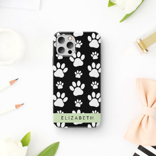 Paw Pattern, Dog Paws, Black and White, Your Name iPhone 12 Pro Case