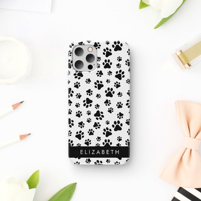 Paw Pattern, Dog Paws, Black and White, Your Name Case-Mate iPhone Case (Creator Uploaded)