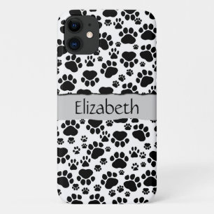 Paw Pattern, Dog Paws, Black and White, Your Name iPhone 11 Case