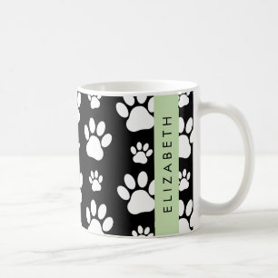 Paw Pattern, Dog Paws, Black and White, Your Name Coffee Mug
