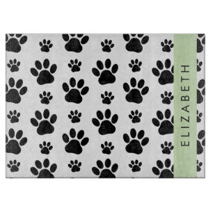 Paw Pattern, Dog Paws, Black and White, Your Name Cutting Board