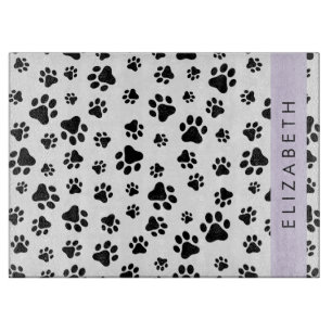 Paw Pattern, Dog Paws, Black and White, Your Name Cutting Board