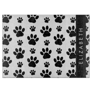 Paw Pattern, Dog Paws, Black and White, Your Name Cutting Board