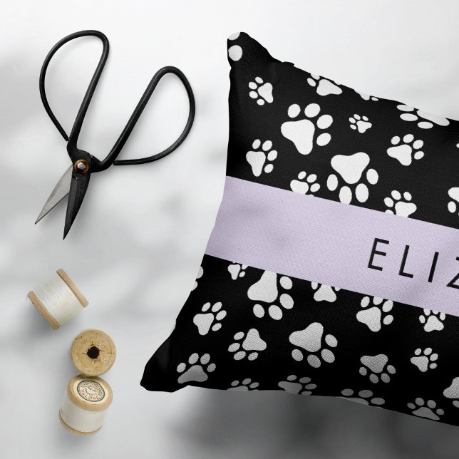 Paw Pattern, Dog Paws, Black and White, Your Name Decorative Cushion (Creator Uploaded)