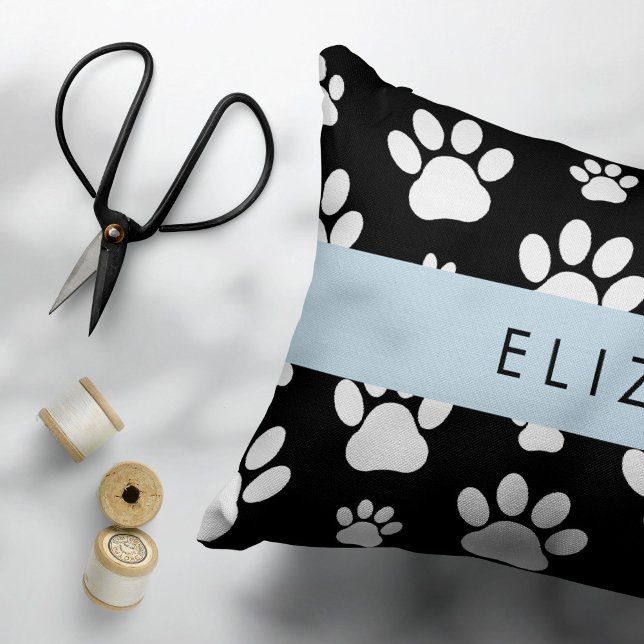 Paw Pattern, Dog Paws, Black and White, Your Name Decorative Cushion (Creator Uploaded)