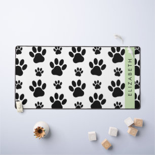 Paw Pattern, Dog Paws, Black and White, Your Name Desk Mat
