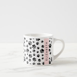 Paw Pattern, Dog Paws, Black and White, Your Name Espresso Cup