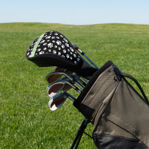 Paw Pattern, Dog Paws, Black and White, Your Name Golf Head Cover