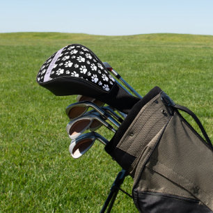 Paw Pattern, Dog Paws, Black and White, Your Name Golf Head Cover