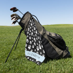 Paw Pattern, Dog Paws, Black and White, Your Name Golf Towel