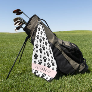 Paw Pattern, Dog Paws, Black and White, Your Name Golf Towel