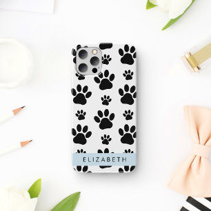 Paw Pattern, Dog Paws, Black and White, Your Name iPhone 16 Case