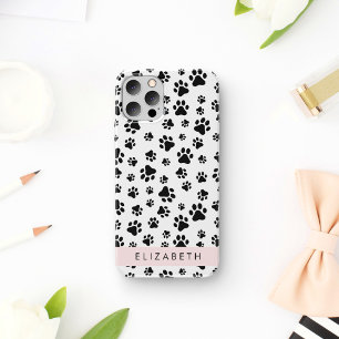 Paw Pattern, Dog Paws, Black and White, Your Name iPhone 16 Case