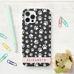 Paw Pattern, Dog Paws, Black and White, Your Name iPhone 12 Pro Case