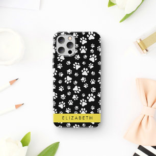 Paw Pattern, Dog Paws, Black and White, Your Name iPhone 12 Pro Case