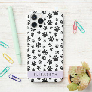 Paw Pattern, Dog Paws, Black and White, Your Name iPhone 12 Pro Case