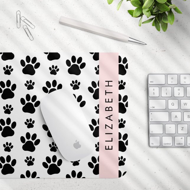 Paw Pattern, Dog Paws, Black and White, Your Name Mouse Pad (Creator Uploaded)