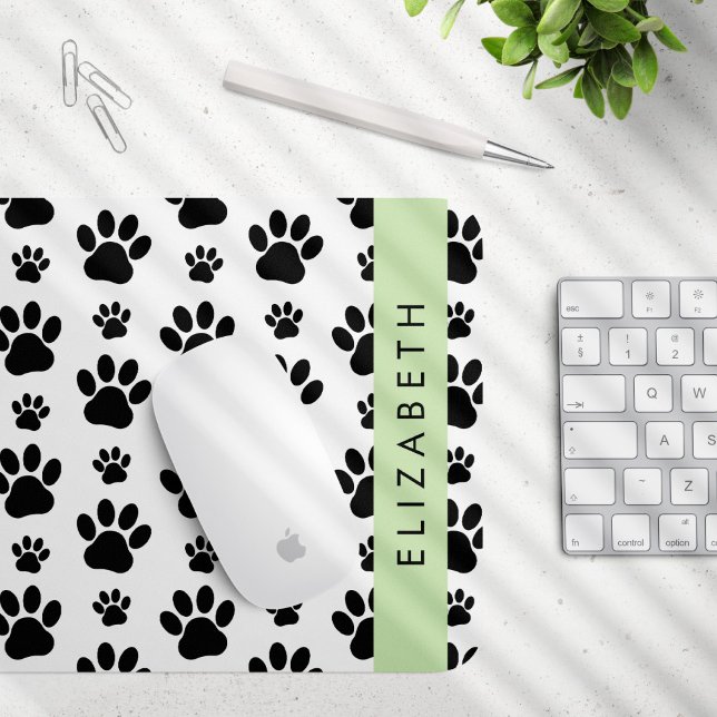 Paw Pattern, Dog Paws, Black and White, Your Name Mouse Pad (Creator Uploaded)