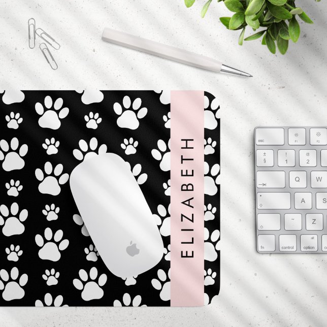 Paw Pattern, Dog Paws, Black and White, Your Name Mouse Pad (Creator Uploaded)