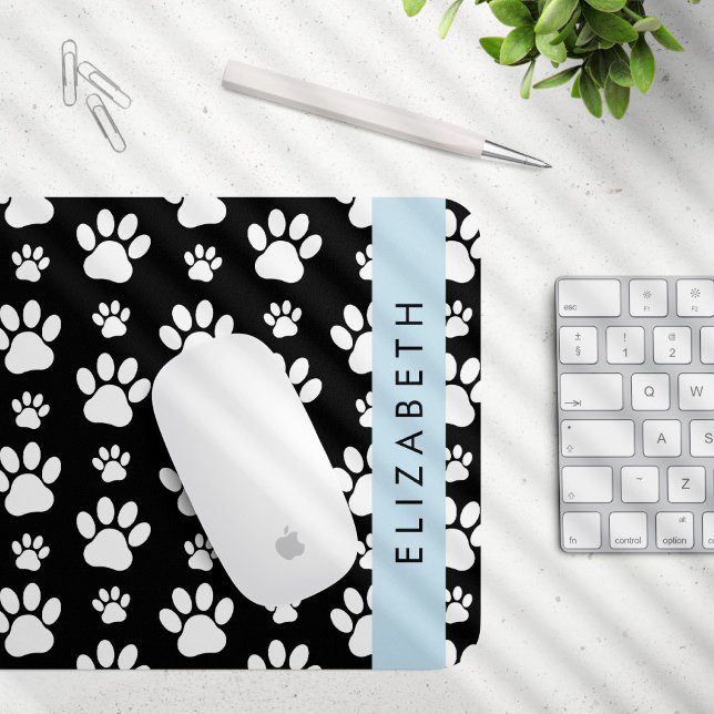 Paw Pattern, Dog Paws, Black and White, Your Name Mouse Pad (Creator Uploaded)