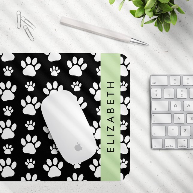 Paw Pattern, Dog Paws, Black and White, Your Name Mouse Pad (Creator Uploaded)