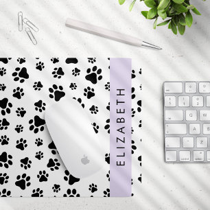 Paw Pattern, Dog Paws, Black and White, Your Name Mouse Pad