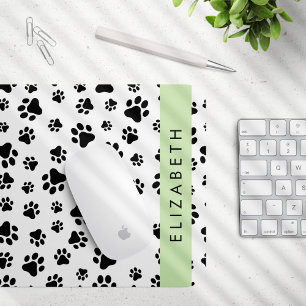 Paw Pattern, Dog Paws, Black and White, Your Name Mouse Pad