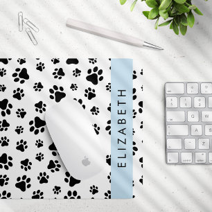 Paw Pattern, Dog Paws, Black and White, Your Name Mouse Pad