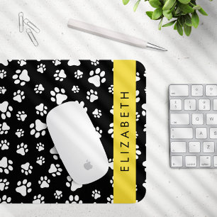 Paw Pattern, Dog Paws, Black and White, Your Name Mouse Pad