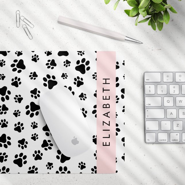 Paw Pattern, Dog Paws, Black and White, Your Name Mouse Pad (Creator Uploaded)