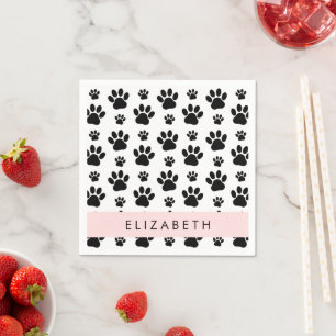 Paw Pattern, Dog Paws, Black and White, Your Name Napkin