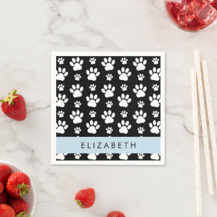 Paw Pattern, Dog Paws, Black and White, Your Name Napkin