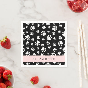 Paw Pattern, Dog Paws, Black and White, Your Name Napkin