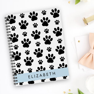 Paw Pattern, Dog Paws, Black and White, Your Name Notebook