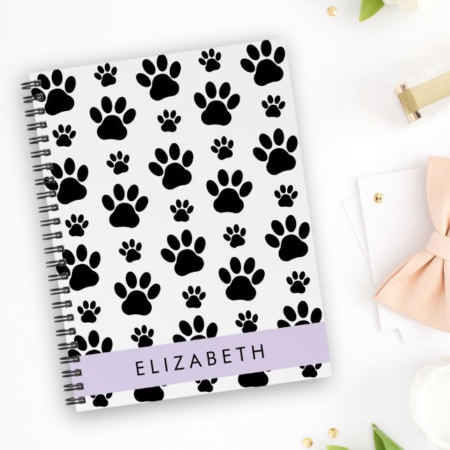 Paw Pattern, Dog Paws, Black and White, Your Name Notebook (Creator Uploaded)