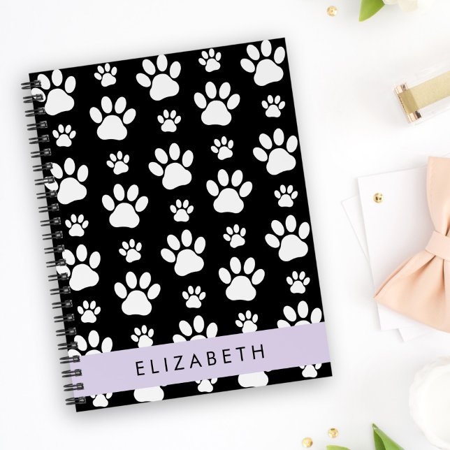 Paw Pattern, Dog Paws, Black and White, Your Name Notebook (Creator Uploaded)