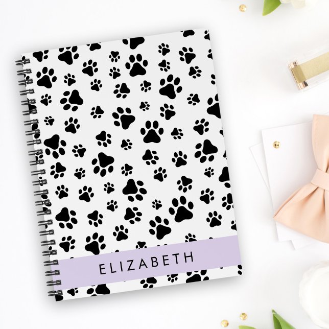 Paw Pattern, Dog Paws, Black and White, Your Name Notebook (Creator Uploaded)