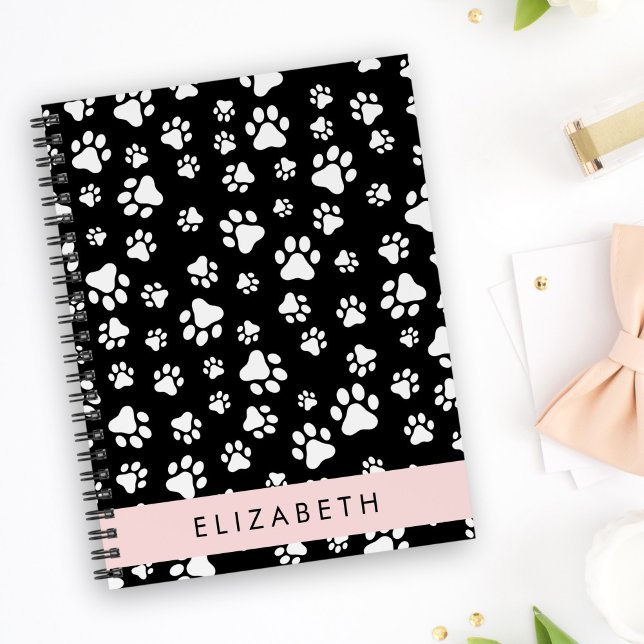 Paw Pattern, Dog Paws, Black and White, Your Name Notebook (Creator Uploaded)