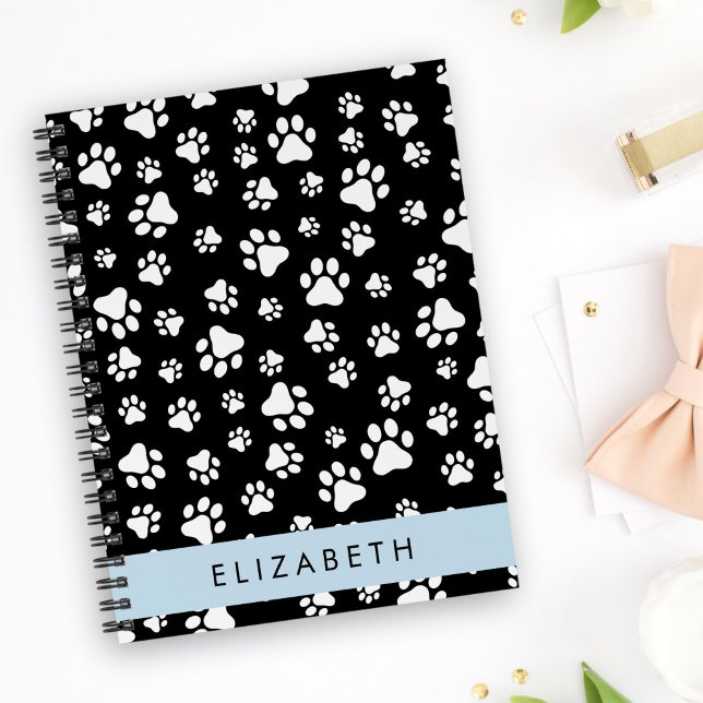 Paw Pattern, Dog Paws, Black and White, Your Name Notebook (Creator Uploaded)