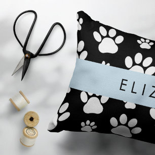 Paw Pattern, Dog Paws, Black and White, Your Name Pillowcase