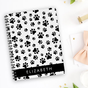 Paw Pattern, Dog Paws, Black and White, Your Name Planner