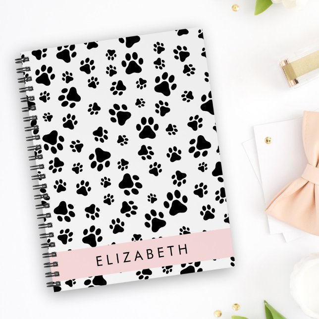 Paw Pattern, Dog Paws, Black and White, Your Name Planner (Creator Uploaded)