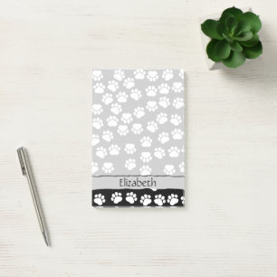 Paw Pattern, Dog Paws, Black and White, Your Name Post-it Notes