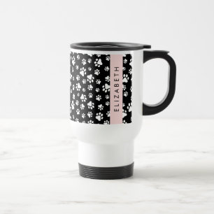 Paw Pattern, Dog Paws, Black and White, Your Name Travel Mug