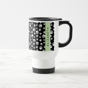 Paw Pattern, Dog Paws, Black and White, Your Name Travel Mug